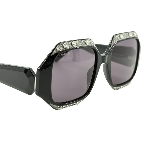 Swarovski SK0382 Womens Plastic Sunglass 01A Shiny Black 53-19 Gray Lens w Case - Picture 5 of 5